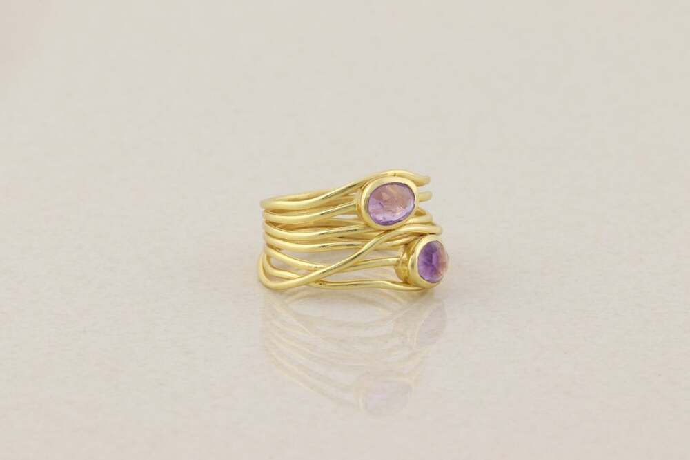 18k Gold Over Sterling Silver Natural Amethyst Ring Size 9 1/4 - Picture 4 of 7